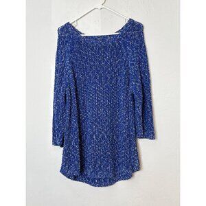 Talbots Plus Open Knit Sweater Tunic Stretch Crew Neck Speckled Blue Boat Neck 3